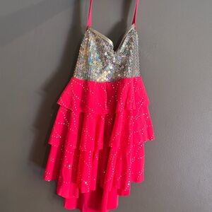 Silver and pink sequin sparkle dress used for dance recitals